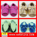 High Quality China Supplier Lovely sweet color tassels sandals and bow cow leather wool felt baby shoes